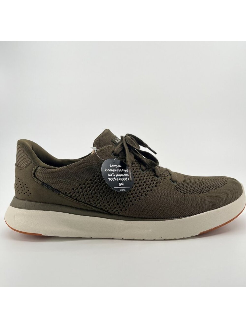 Kizik Lima Mens Size 13 Olive Green Athletic Hands Free Knit Shoes Sneakers